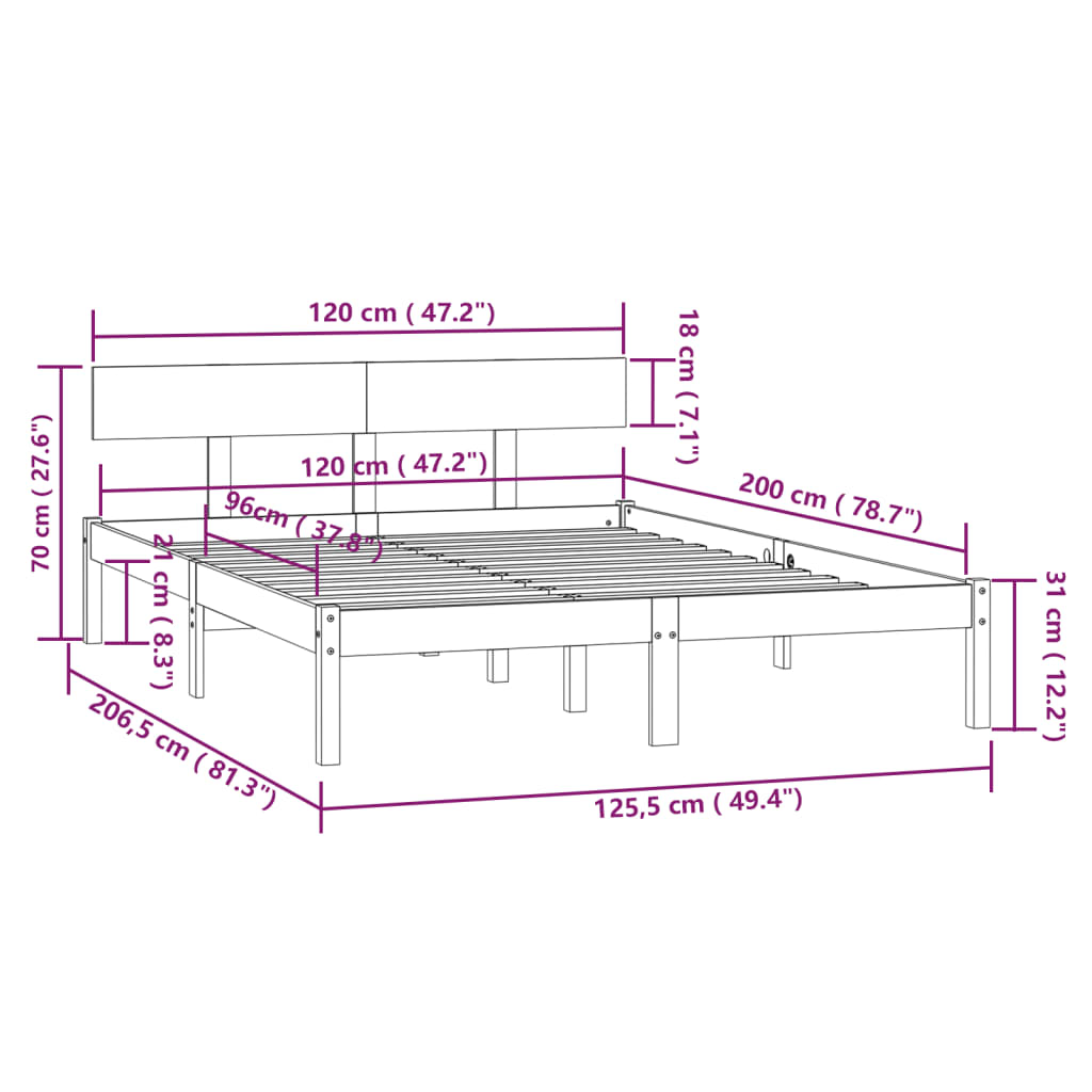 Sängram vit massiv furu 120x200 cm