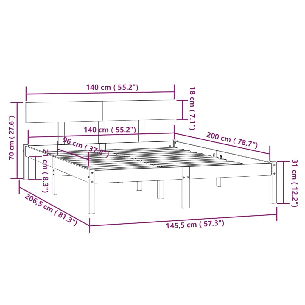 Sängram vit massiv furu 140x200 cm