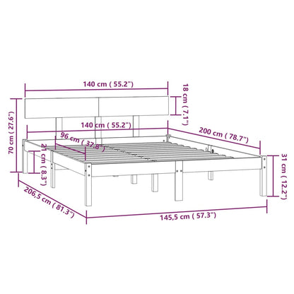 Sängram vit massiv furu 140x200 cm