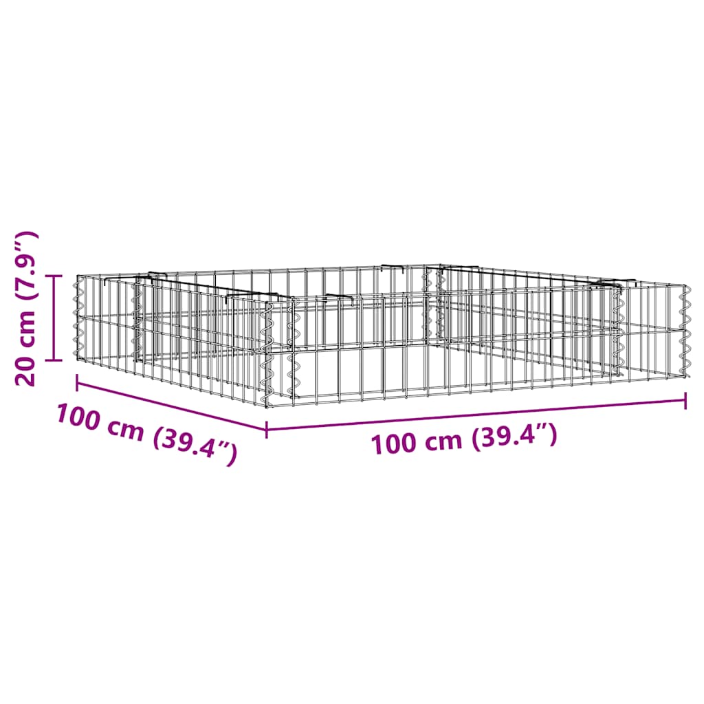Planteringsgabion upphöjd galvaniserat stål 100x100x20 cm