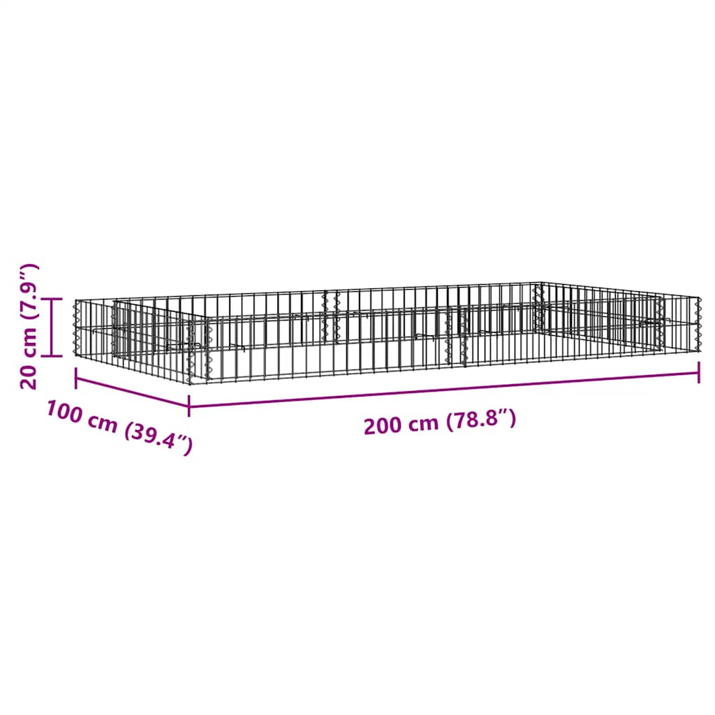 Planteringsgabion upphöjd galvaniserat stål 200x100x20 cm