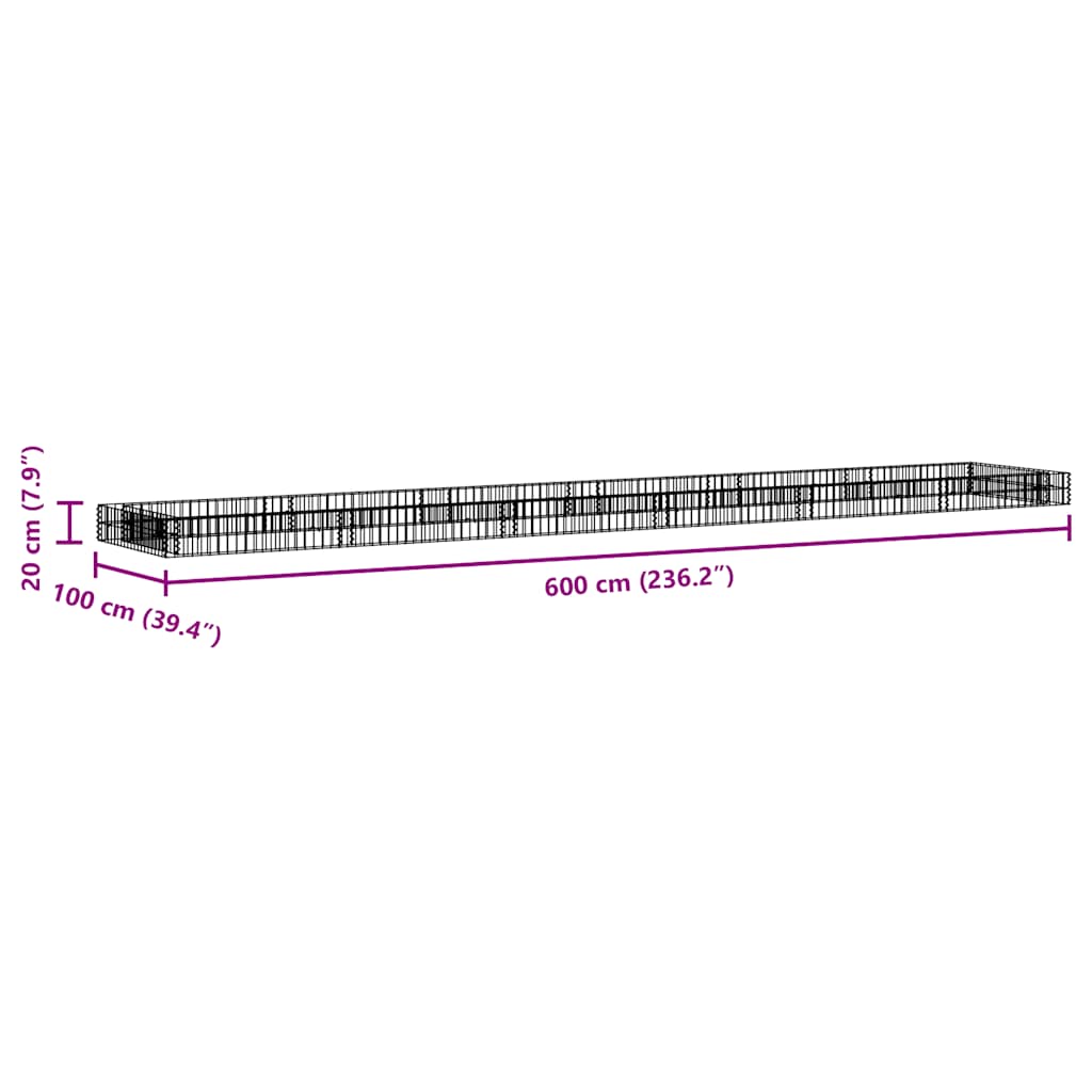 Planteringsgabion upphöjd galvaniserat stål 600x100x20 cm