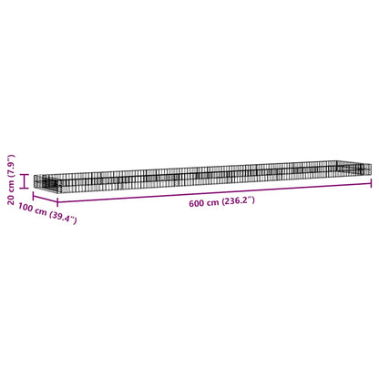 Planteringsgabion upphöjd galvaniserat stål 600x100x20 cm