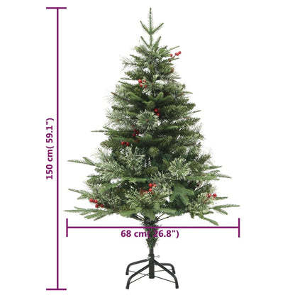 Belyst julgran med kottar grön 150 cm PVC&PE