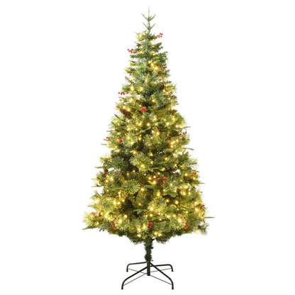 Belyst julgran med kottar grön 225 cm PVC&PE