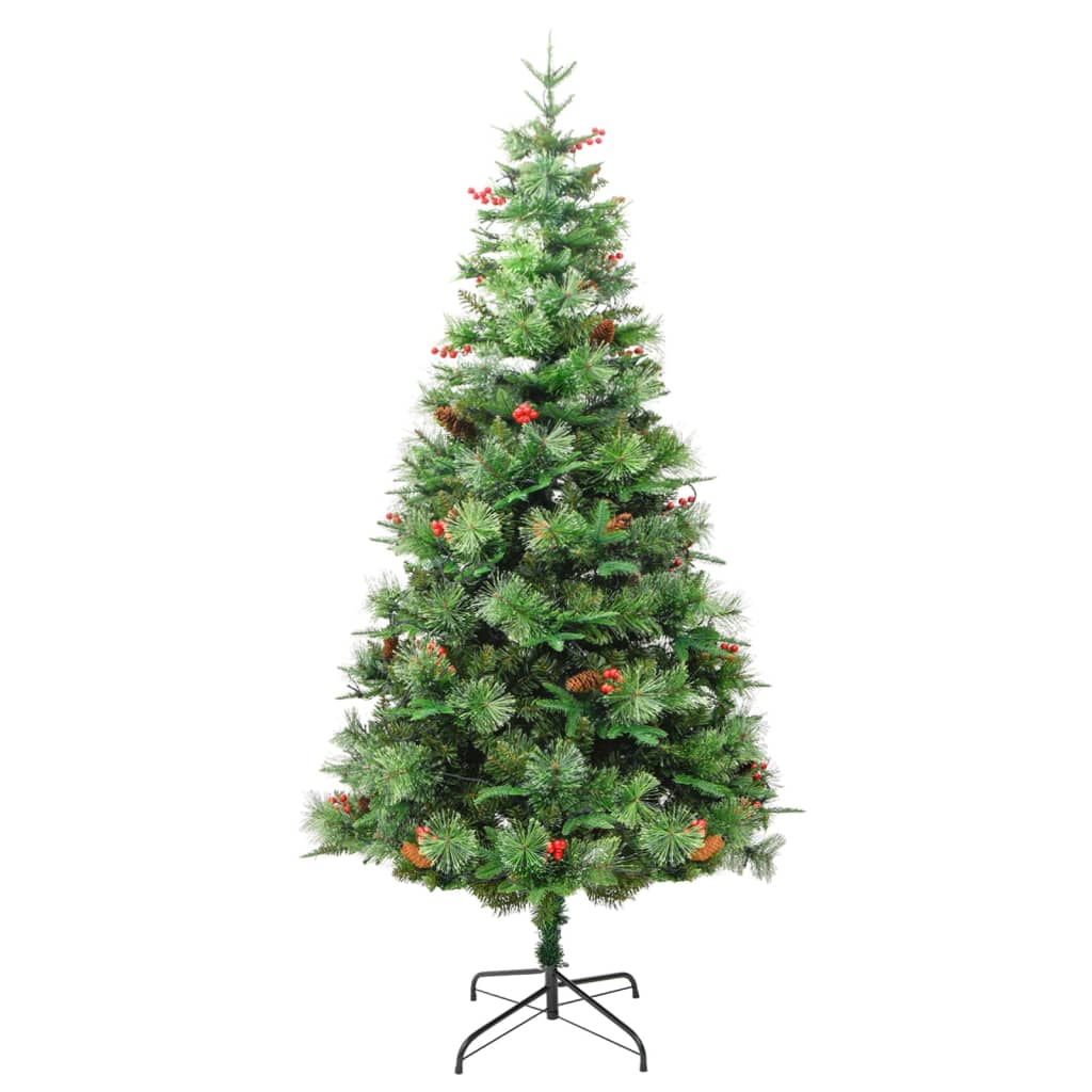 Belyst julgran med kottar grön 225 cm PVC&PE