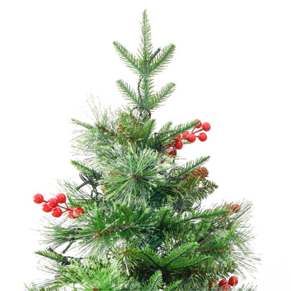 Belyst julgran med kottar grön 225 cm PVC&PE