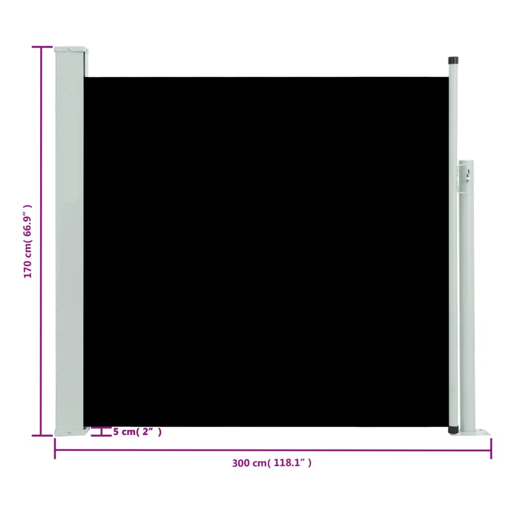 Infällbar sidomarkis 170x300 cm svart