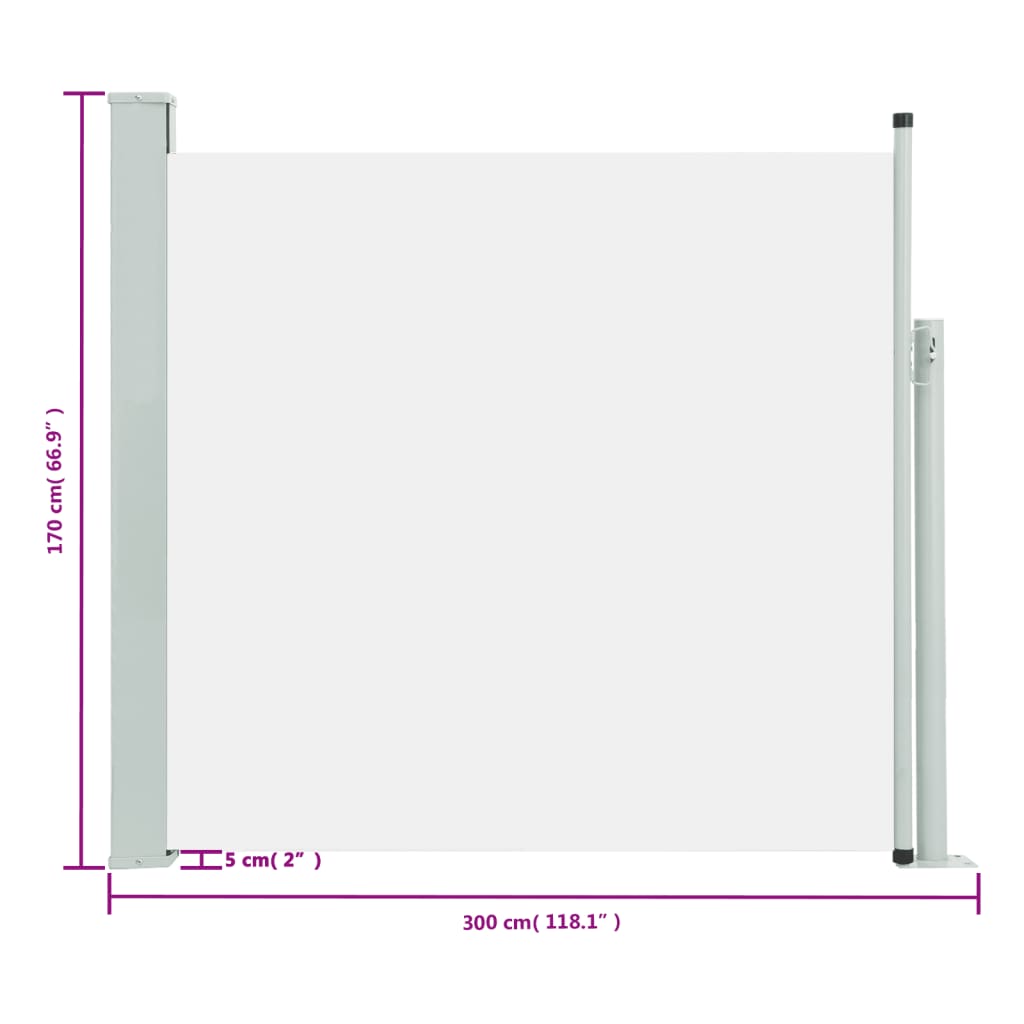 Infällbar sidomarkis 170x300 cm gräddvit