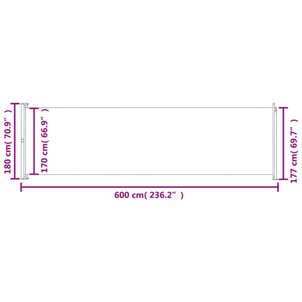 Infällbar sidomarkis 180x600 cm röd