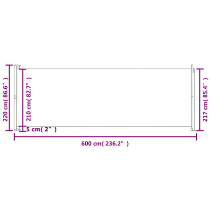 Infällbar sidomarkis 220x600 cm svart