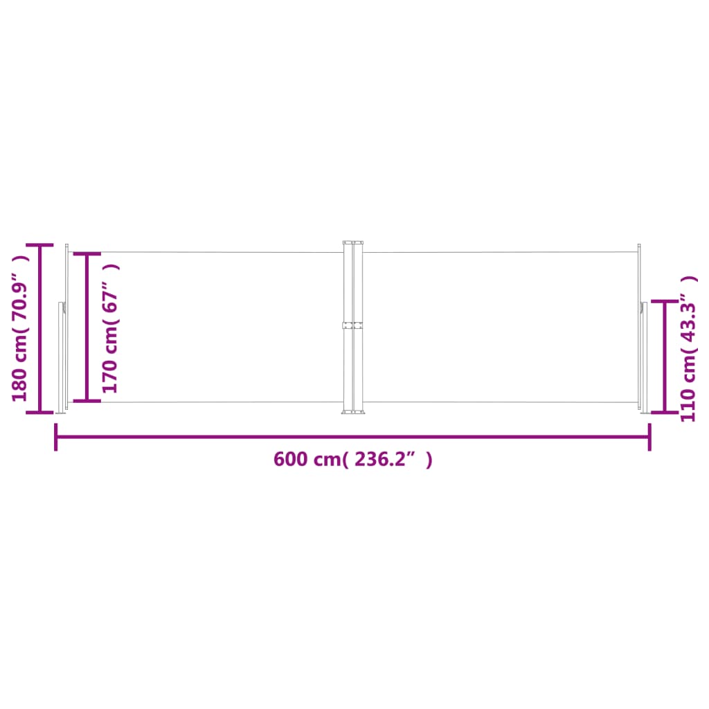 Infällbar sidomarkis 180x600 cm gräddvit