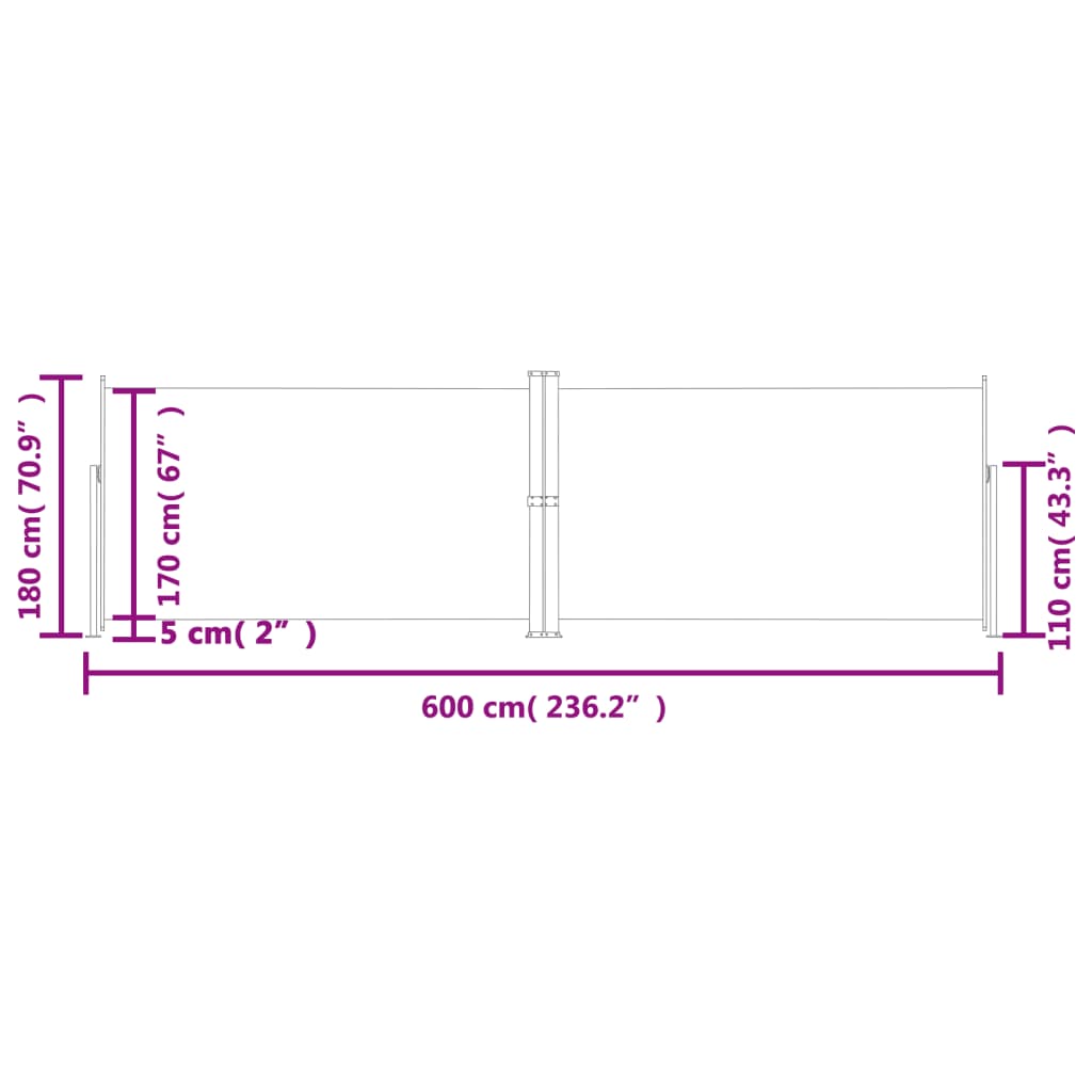 Infällbar sidomarkis 180x600 cm antracit