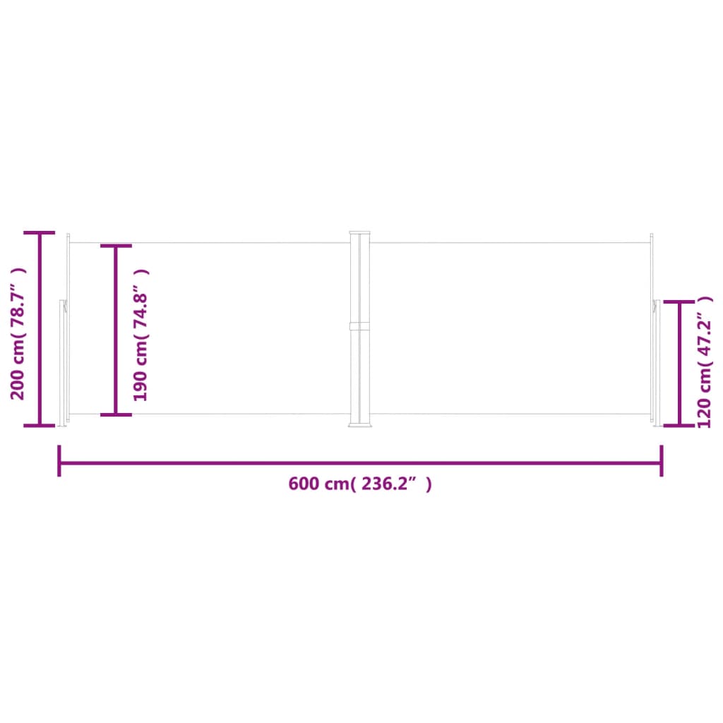 Infällbar sidomarkis 200x600 cm gräddvit