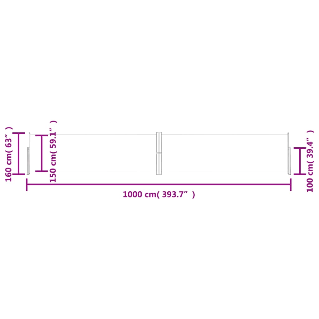 Infällbar sidomarkis röd 160x1000 cm