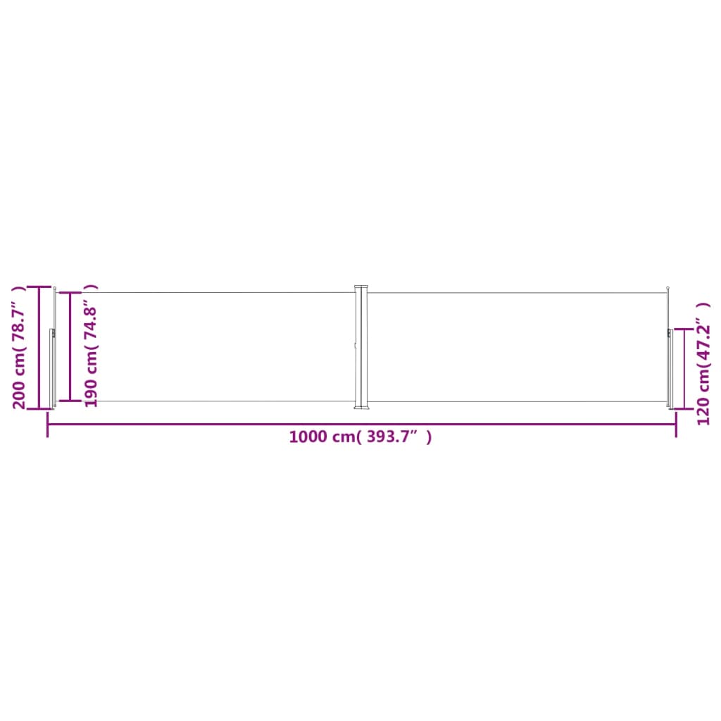 Infällbar sidomarkis svart 200x1000 cm