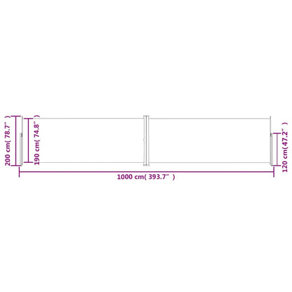 Infällbar sidomarkis svart 200x1000 cm