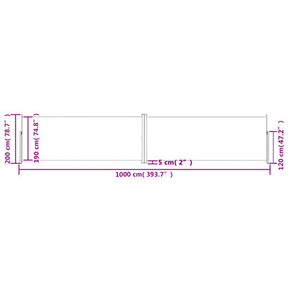 Infällbar sidomarkis antracit 200x1000 cm