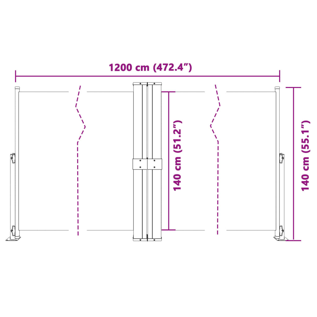 Infällbar sidomarkis röd 140x1200 cm