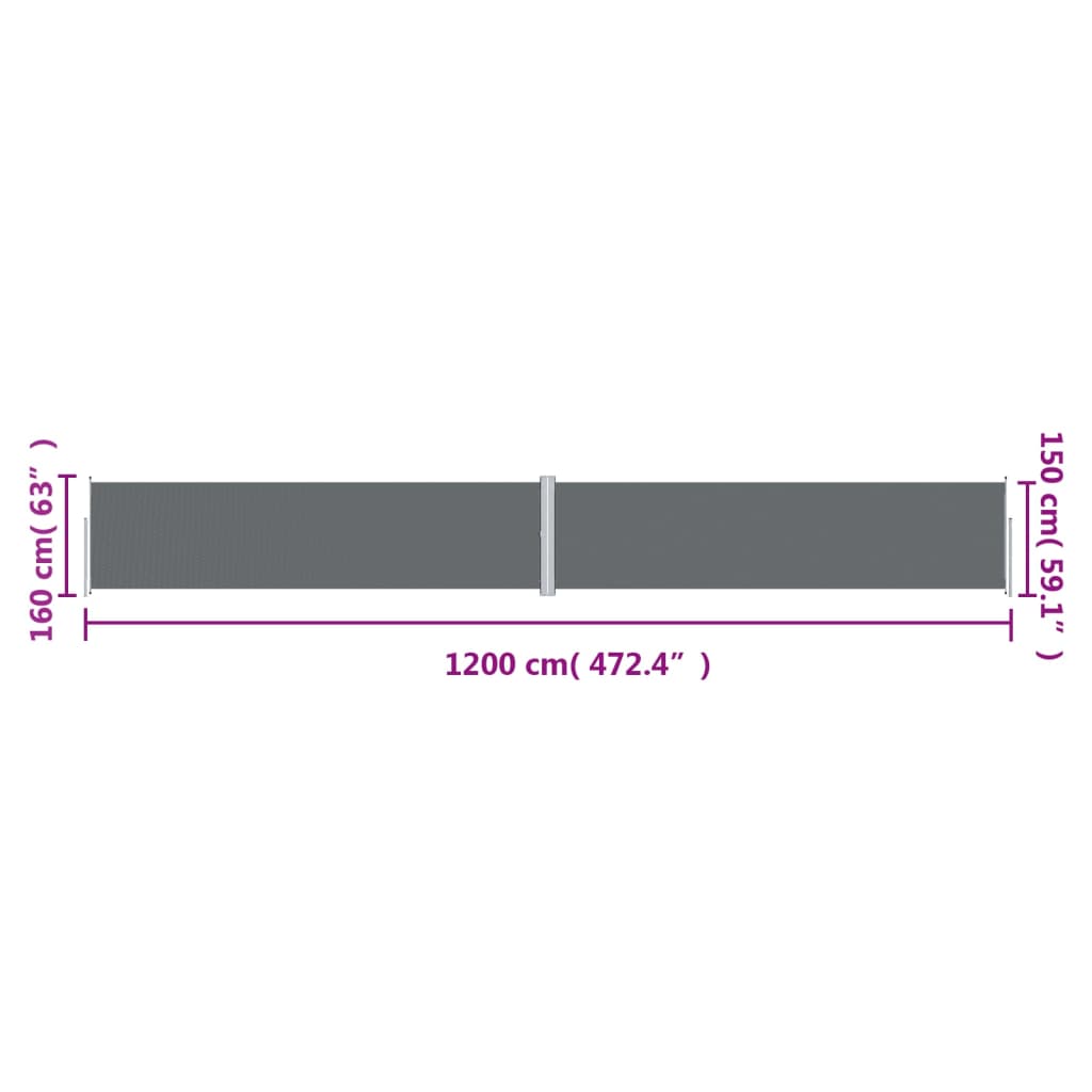 Infällbar sidomarkis antracit 160x1200 cm