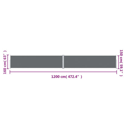 Infällbar sidomarkis antracit 160x1200 cm