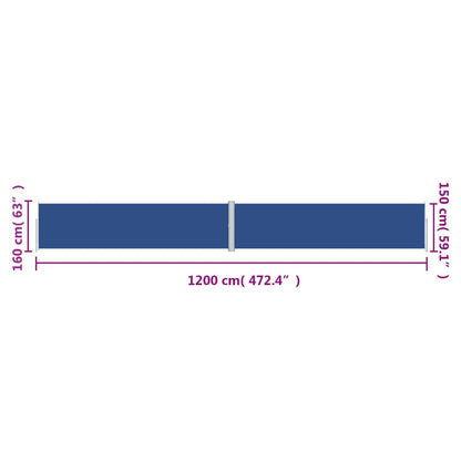 Infällbar sidomarkis 160x1200 cm blå