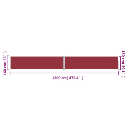 Infällbar sidomarkis röd 160x1200 cm