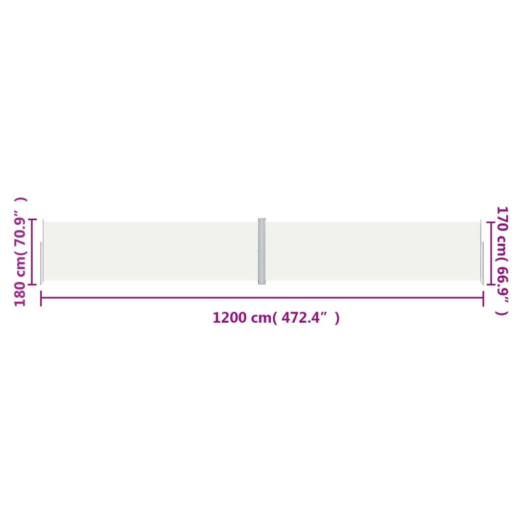 Infällbar sidomarkis gräddvit 180x1200 cm