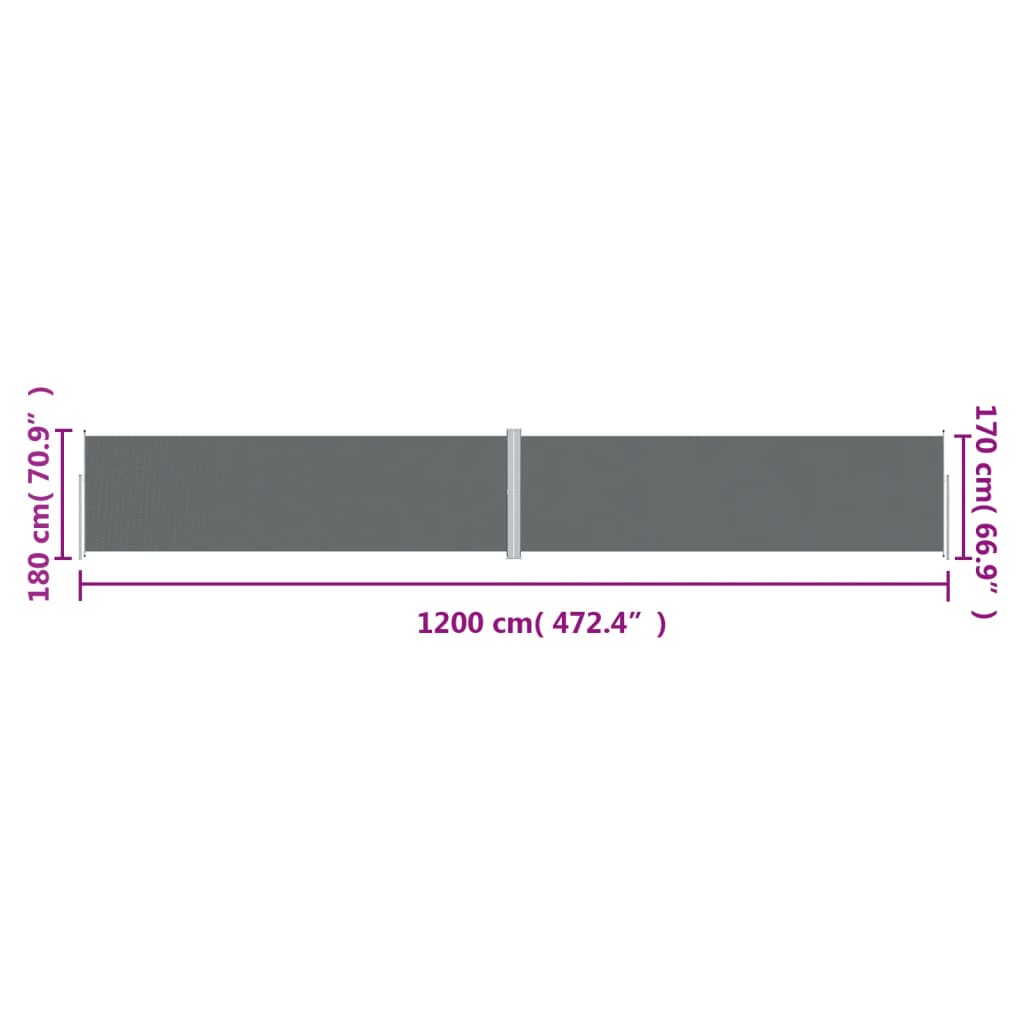 Infällbar sidomarkis antracit 180x1200 cm