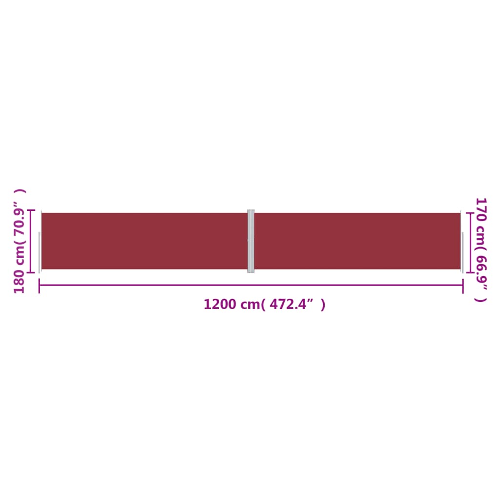 Infällbar sidomarkis röd 180x1200 cm