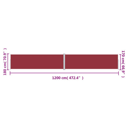 Infällbar sidomarkis röd 180x1200 cm