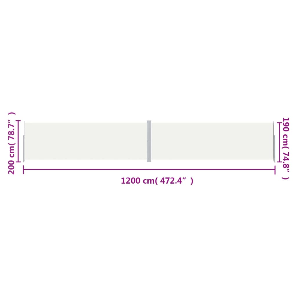 Infällbar sidomarkis gräddvit 200x1200 cm