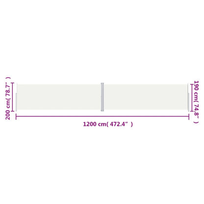 Infällbar sidomarkis gräddvit 200x1200 cm