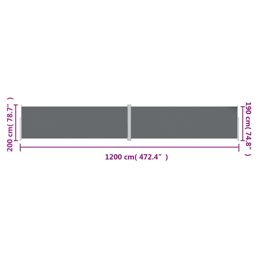 Infällbar sidomarkis antracit 200x1200 cm