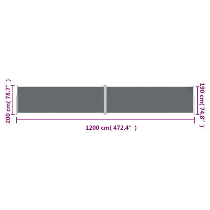 Infällbar sidomarkis antracit 200x1200 cm