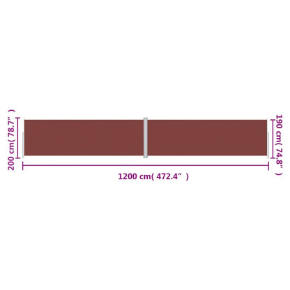 Infällbar sidomarkis brun 200x1200 cm