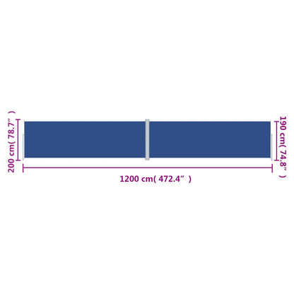 Infällbar sidomarkis 200x1200 cm blå