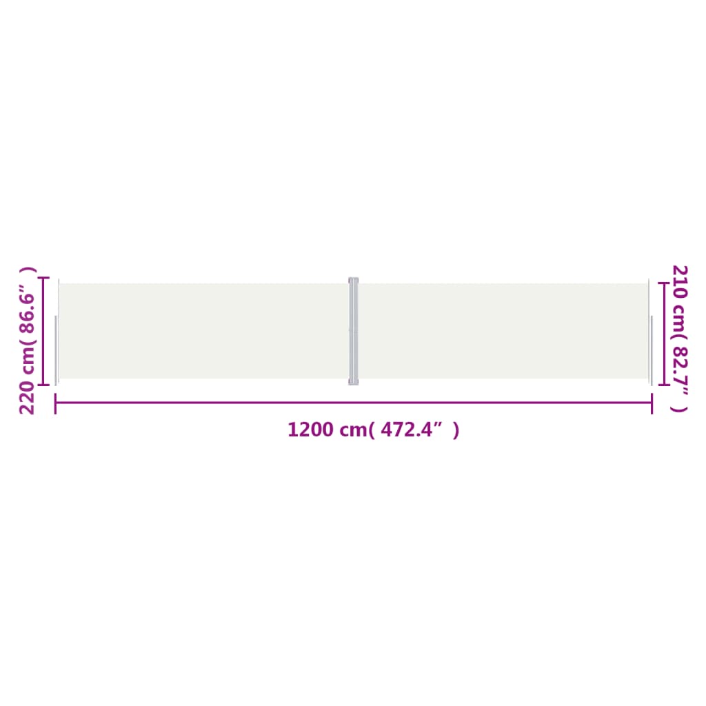 Infällbar sidomarkis gräddvit 220x1200 cm