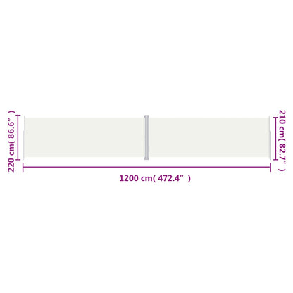 Infällbar sidomarkis gräddvit 220x1200 cm