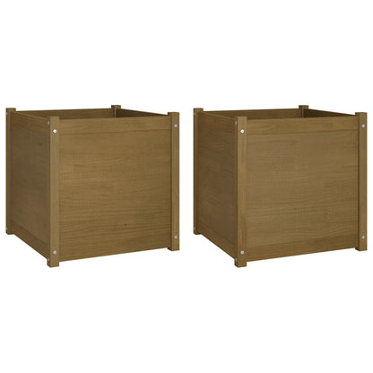 Odlingslåda 2 st honungsbrun 60x60x60 cm massiv furu