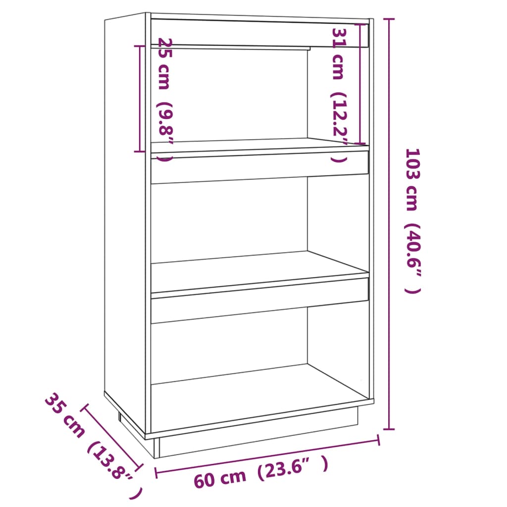 Bokhylla/Rumsavdelare vit 60x35x103 cm massiv furu