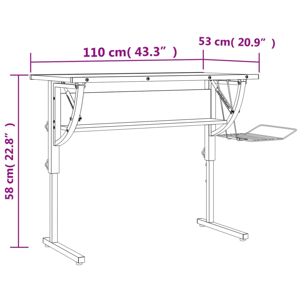 Ritbord svart och grå 110x53x(58-87) cm konstruerat trä & stål