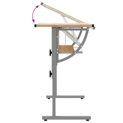 Ritbord ek och grå 110x53x(58-87) cm konstruerat trä & stål