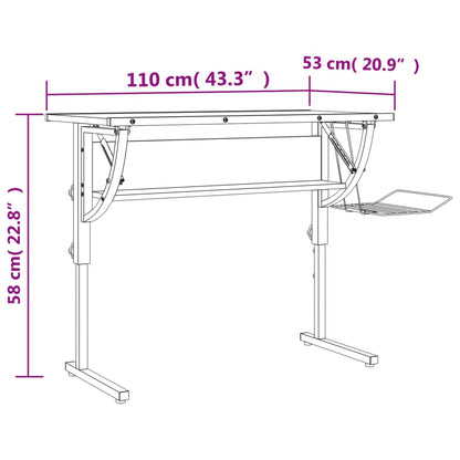 Ritbord ek och grå 110x53x(58-87) cm konstruerat trä & stål