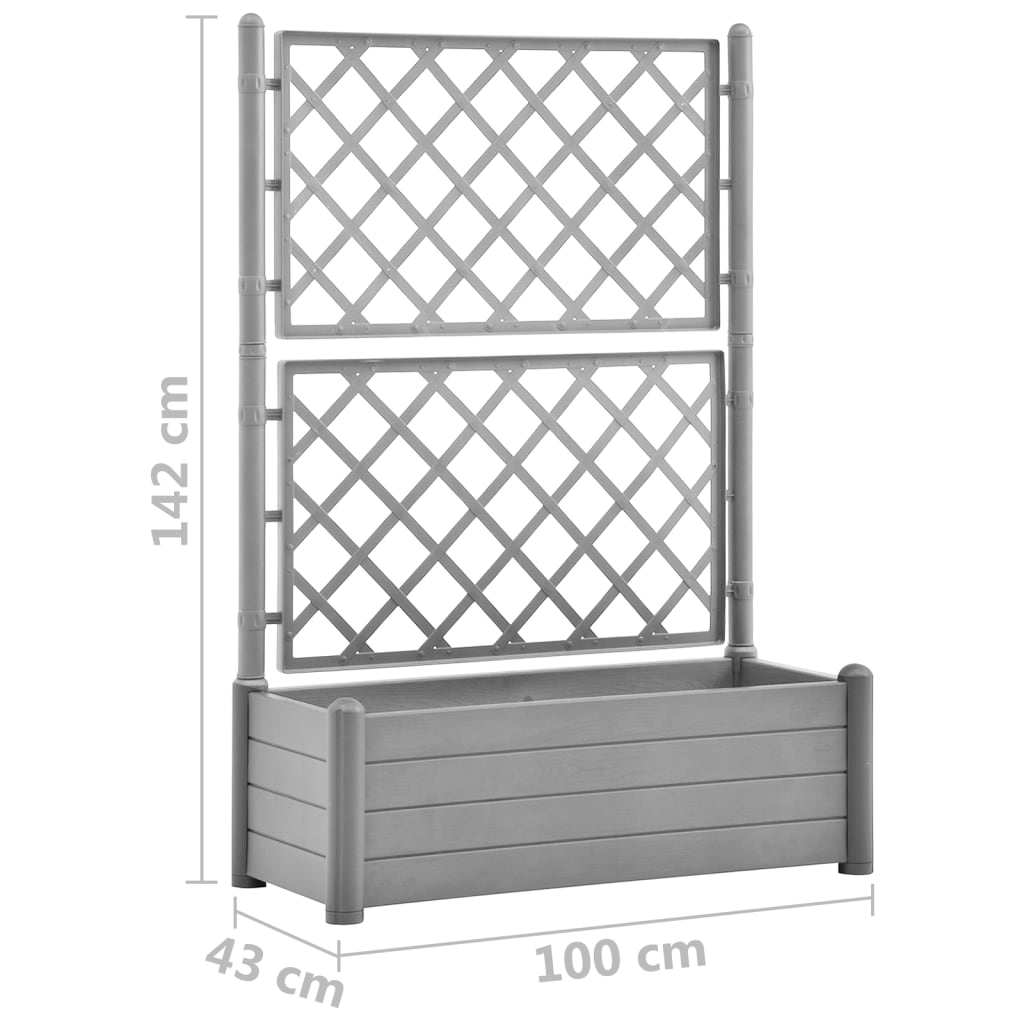 Odlingslåda med spaljé 100x43x142 cm PP grå