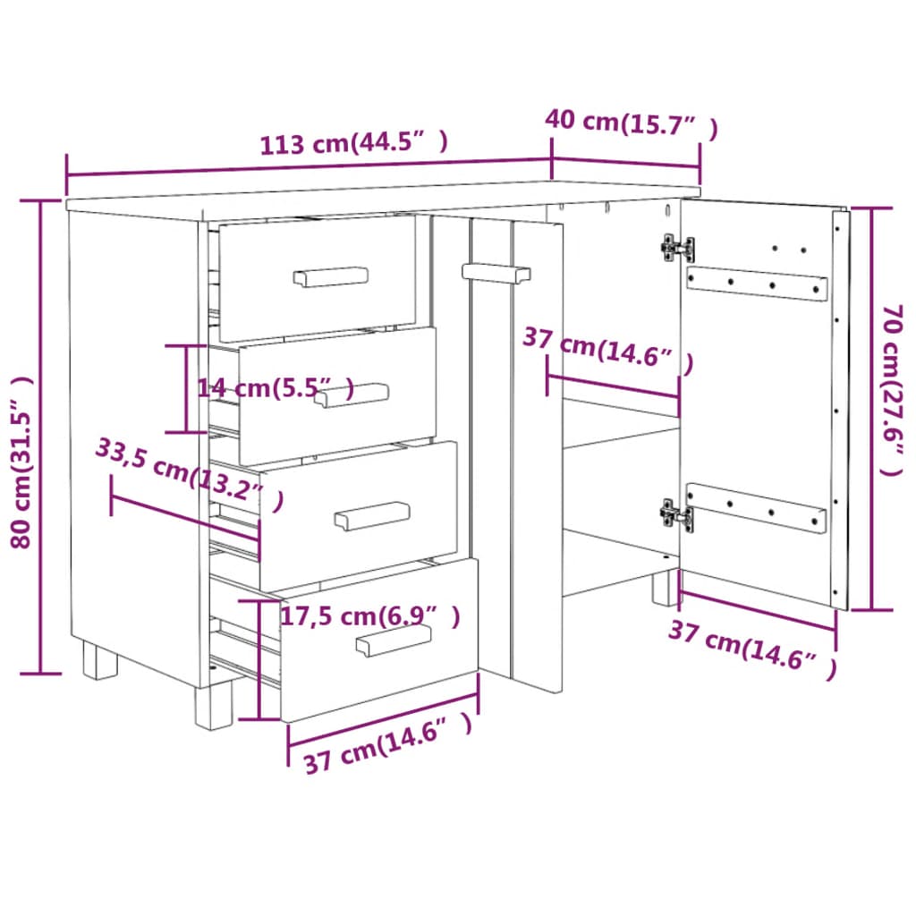 Skänk HAMAR vit 113x40x80 cm massiv furu