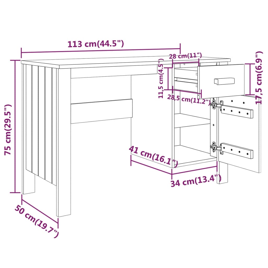 Skrivbord HAMAR honungsbrun 113x50x75 cm massiv furu