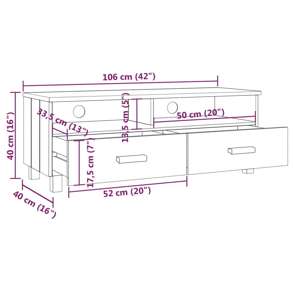 Tv-bänk HAMAR honungsbrun 106x40x40 cm massiv furu