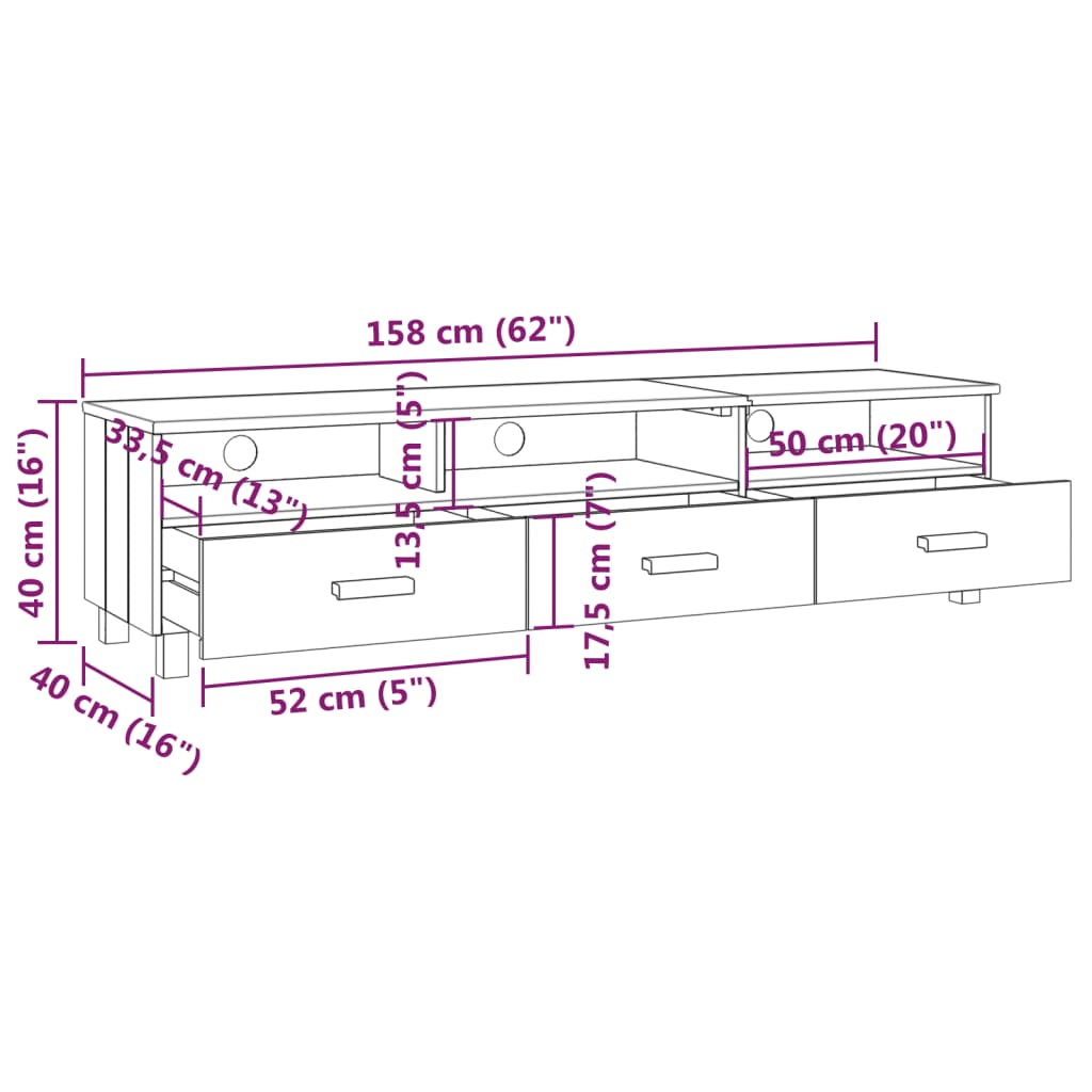 Tv-bänk HAMAR vit 158x40x40 cm massiv furu