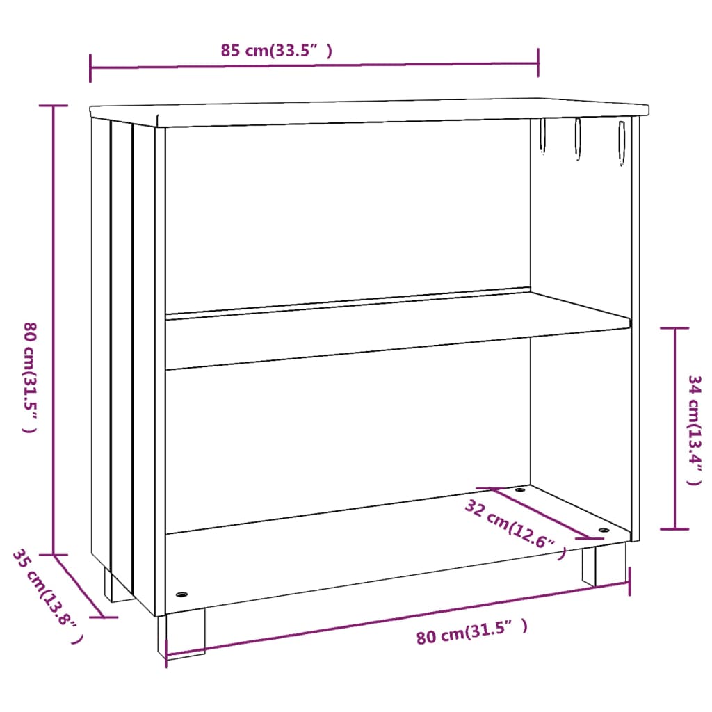 Skåp HAMAR honungsbrun 85x35x80 cm massiv furu